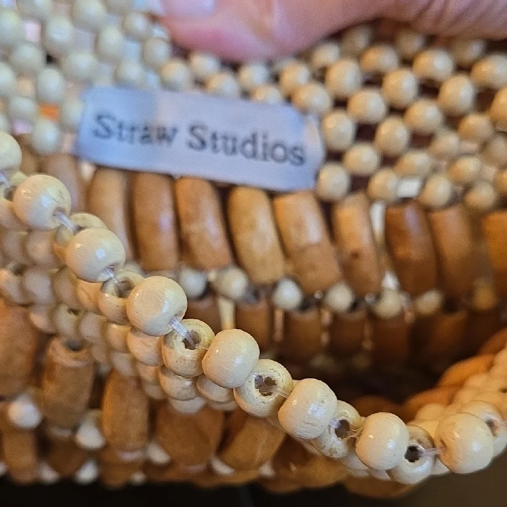 Straw Studios Beaded Bag in Cream and Tan Size 9x9